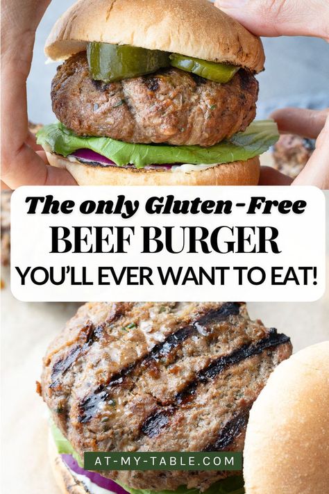 A juicy gluten-free beef burger topped with fresh veggies, captured just before the first bite. Best Homemade Burgers, Homemade Burger Recipe, Gluten Free Burger, Burger Recipes Beef, Burger Mix, Gluten Free Wraps, Gluten Free Bagels, Gluten Free Dinner Easy, Gluten Free Buns