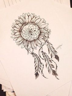 Sunflower Dreamcatcher, Dotwork Tattoo Mandala, Tattoo Sunflower, Dream Catcher Tattoo Design, Dream Catcher Tattoo, Wolf Tattoo Design, Disney Tattoo, Sunflower Tattoos, Full Sleeve Tattoos