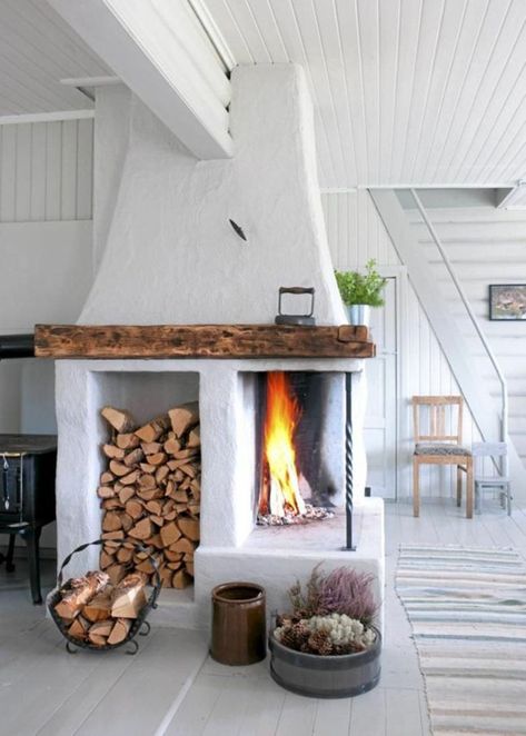 15 Fabulous Firewood Rack & Storage Ideas! - A Piece Of Rainbow Kaminari Wallpaper, Scandinavian Fireplace, Design Camino, Koti Diy, Straw Bale House, Firewood Rack, Firewood Storage, Cob House, Boho Deco