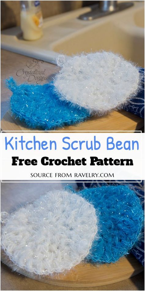 11Free Crochet Scrubbies Patterns Crochet Scrubbies Free Pattern Kitchens, Bean Crochet Pattern, Scrubby Yarn Patterns, Scrubby Yarn Crochet Patterns, Scrubby Yarn Crochet, Scrubbies Crochet Pattern, Cotton Yarn Crochet, Coaster Patterns, Scrubby Yarn