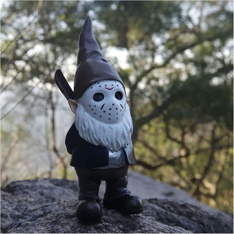 ULUZE Garden Gnomes Halloween Decorations Indoor Office Decor Funny Gnome 8" Tall - Brown #gnome #gardengnome #halloween #halloweendecor #halloweendecoration #gnomedecor #yardornament #yardart #lawnornament #jasonvoorhees #fridaythe13th #spooky Evil Gnome, Yard Gnomes, Gnomes Halloween, Funny Garden Gnomes, Lawn Gnome, Themed Garden, Movie Merchandise, Statue Home Decor, Funny Gnomes