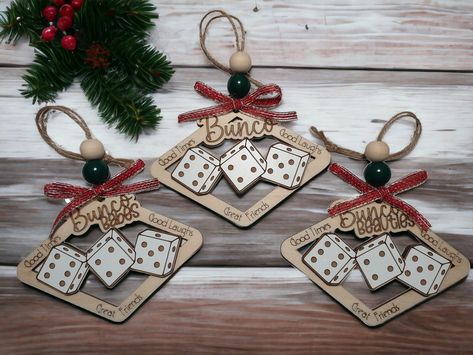 Festive Bunco Ornament, Bunco Babes, Bunco Beauties, Bunco Besties #Bunco #Bunko #BuncoBabes #BuncoBesties #BuncoBeauties #BuncoGroup Bunco Ornament Ideas, Bunco Prizes Ideas, Bunco Ornaments, Christmas Ornament Exchange, Bunco Prizes, Bunco Gifts, Bunco Themes, Bunco Game, Night Christmas