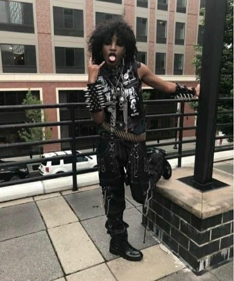 Black Alternative Boy, Alt Black Boy, Black Alt Girl, Black Alt, Alt Men, Afro Goth, Afro Punk Fashion, Studded Bracelet, Black Leather Vest