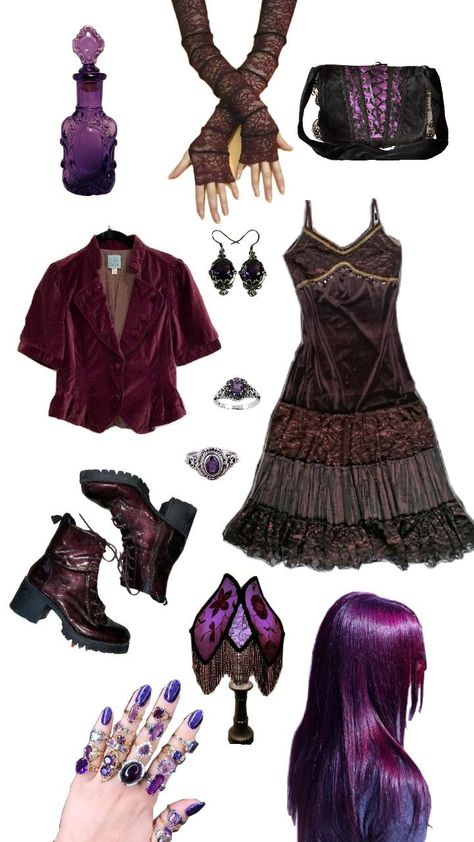 #aesthetic #whimsigoth #purple #outfit #vintage #witch Outfits Whimsigoth, Whimsi Goth, Witch Aesthetic Outfit, Whimsigoth Outfits, Aesthetic Whimsical, Outfit Ideas Girl, Witch School, Lunar Witch, Purple Witch