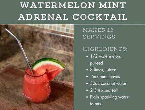 Watermelon Adrenal Cocktail, Adrenal Cocktail Recipe, Adrenal Cocktail, Infused Waters, Coconut Drinks, Watermelon Mint, Cocktail Making, Healthy Juices, Infused Water