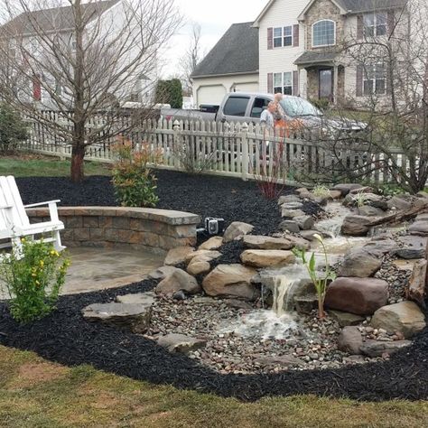 York, PA Pondless Water Feature and Patio Backyard Pondless Waterfall, Pondless Water Feature, Ponds Ideas, Backyard Waterfalls, Landscaping Water Feature, Waterfall Landscaping, Waterfall Pond, Pondless Water Features, Backyard Landscapes