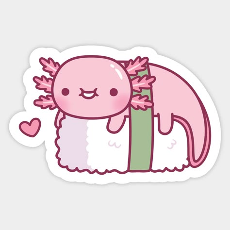 A funny doodle of a cute axolotl wrapped on top of rice with seaweed like a sushi. -- Choose from our vast selection of stickers to match with your favorite design to make the perfect customized sticker/decal. Perfect to put on water bottles, laptops, hard hats, and car windows. Everything from favorite TV show stickers to funny stickers. For men, women, boys, and girls. Sushi Doodle, Rice With Seaweed, Sushi Funny, Doodle Funny, Axolotl Cute, Cute Axolotl, Images Kawaii, Funny Sticker, Cute Animals Images