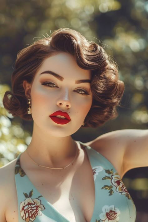 Vintage Hair How To, 1950s Pinup Hair, Hollywood Glam Short Hair, 1950s Bob Hairstyles, Vintage Glam Hairstyles, 1950s Short Hairstyles, 50 Hairstyles 1950s, Short Pinup Hairstyles, 1950s Bob