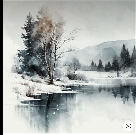 Winter Scene Paintings, Watercolor Scenery, Winter Landscape Painting, Winter Watercolor, Scenery Paintings, Watercolour Inspiration, Diy Watercolor Painting, Landscape Art Painting, Winter Painting