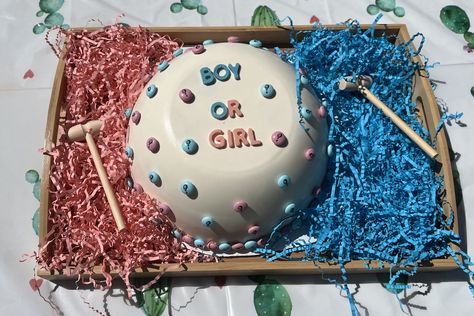 Gender reveal piñata smash cake. Cake Reveal, Cake Gender Reveal, Gender Reveal Pinata, Pinata Cake, Gender Reveal Cake, Big Reveal, Baby Gender Reveal, Reveal Ideas, Baby Gender