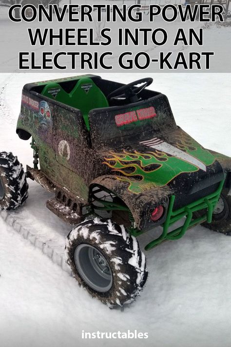 Converting a 24v Grave Digger Power Wheels into an electric go-kart with rubber tires. #outside #toys #modification #conversion #gokart #monsterjam Power Wheels Truck, Power Wheels Mods, Power Wheels Makeover, Custom Power Wheels, Go Kart Ideas, Kids Power Wheels, Guys Back, Outside Toys, Power Wheel