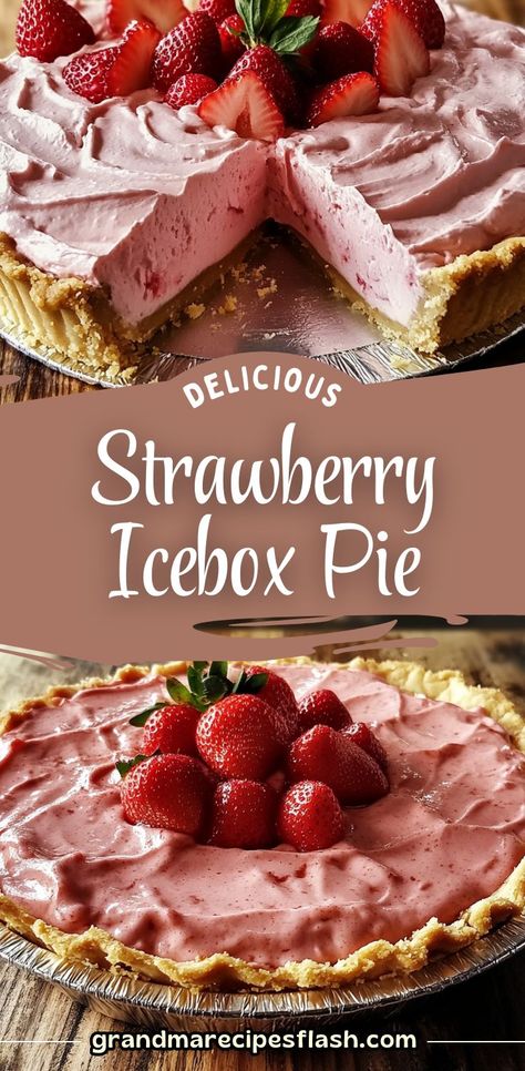 This refreshing Strawberry Icebox Pie is a creamy, no-bake dessert that's perfect for warm weather. With a graham cracker crust, sweetened condensed milk, and fresh or pie filling strawberries, this dessert is easy to make and always a crowd-pleaser. #StrawberryPie #NoBakeDessert #IceboxPie #SummerDesserts #EasyPie #FreshStrawberries Pie Recipes Strawberry, Strawberry Icebox Cake Pioneer Woman, Strawberry Pie Desserts, Fluffy Strawberry Pie, Sweetened Condensed Milk Pie Recipes, Easy Strawberry Cream Pie, What To Do With Strawberry Pie Filling, Desserts Using Frozen Fruit, Dessert Using Graham Cracker Crust