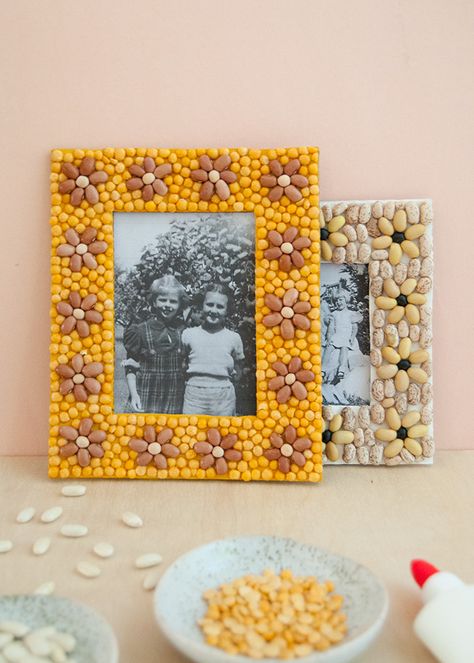 Handmade Charlotte | Sweet Recipes + Happy Crafts Picture Frame Crafts For Kids, Seed Mosaics, Bean Mosaic, Craft Paper Bag, Bag Gift Wrapping, Mosaic Frames, Bean Art, Happy Crafts, Paper Bag Gift Wrapping