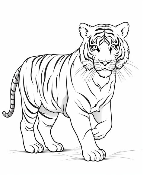 Lion Coloring Pages Free Printable, Tiger Face Drawing Easy, White Tiger Drawing, Easy Tiger Drawing, Tiger Face Drawing, Tiger Coloring Pages, Tiger Printable, Tiger Coloring, Simple Face Drawing