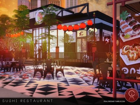 The Sims Resource: Sushi Restaurant by Pralinesims • Sims 4 Downloads Sims4 Lots, Sims 4 Restaurant, Lotes The Sims 4, Bbq Shop, Sims 4 Kitchen, Sims Houses, Fancy Restaurants, Casas The Sims 4, Sushi Restaurant