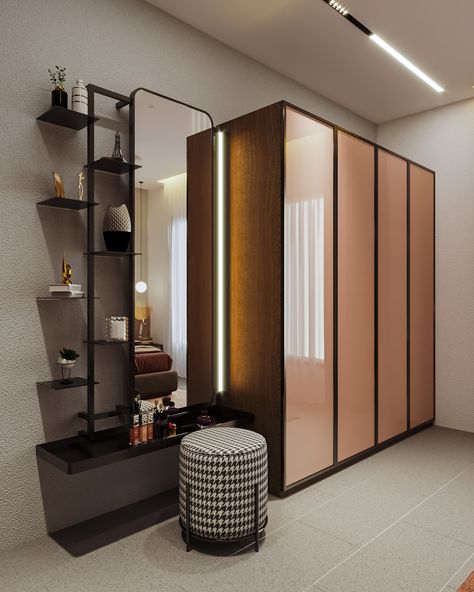 Mirror Design In Room, Almirah Designs Bedrooms With Mirror, Wardrobe And Dressing Unit, Guest Room Mirror, Guest Bedroom Wardrobe Design, Modern Guest Room Ideas, Dressing Table Ideas Modern Interior Design, Dressing Design For Bedroom, Mirror Design Bedroom