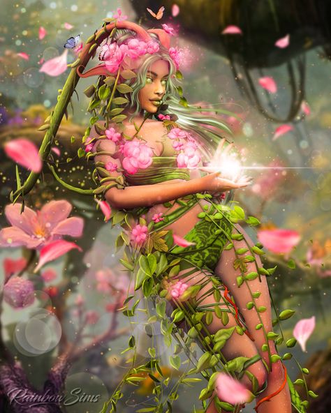 Sims as Season: Spring by happyrainbowsims. Sims 4 Fairy Poses, Sims 4 Moana Cc, Sims 4 Fairy Build Cc, Sims 4 Plantsim Cc, Sims 4 Cc Nature, Sims Fairy Cc, Sims 4 Flower Crown, Ts4 Witch Cc, Sims 4 Fairy Mod