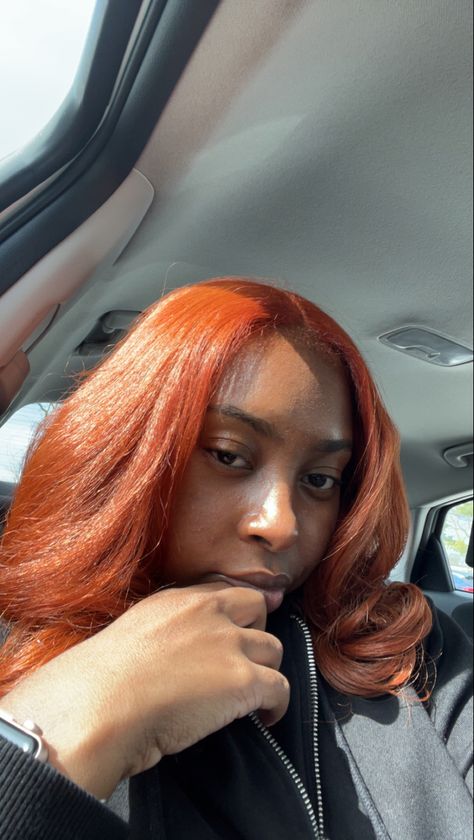 Reddish Orange Hair, Orange Dyed Hair, Dark Ginger Hair Black Women, Amber Hair Color, Amber Hair Colors, Ginger Bob, Copper Hair Dye, Copper Bob, Ginger Red Hair