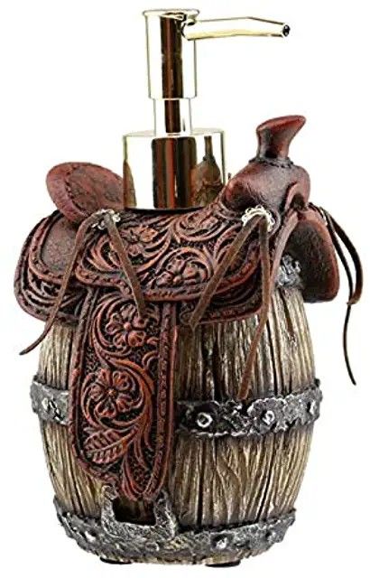 Crafted of polyresin Measures 7.5" x 3" (inches) It adds a nice, comforting woodsy feel to any bathroom or kitchen. Western Bathroom Decor, Aged Wood, Soap Pump Dispenser, Cowboy Horse, Rustic Bathroom Decor, Soap Pump, Aging Wood, Western Saddle, Horse Saddles