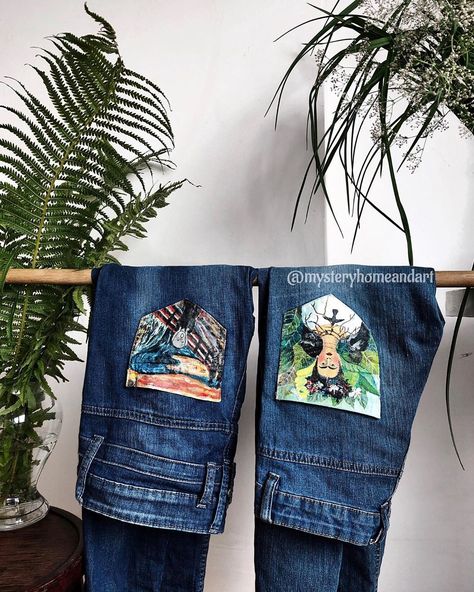 En/ One more photo of these👖 Interesting fact: The small pocket in the larger pocket of your jeans was originally designed for a pocket… Denim Pocket Painting, Jean Pocket Designs Painting, Painted Denim, More Photos, Denim Shorts, Fun Facts, Womens Shorts, Design