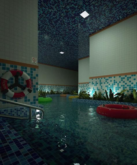 Backrooms Pool Aesthetic, Abandoned Pool Aesthetic, Liminal Swimming Pool, Liminal Space Water Park, Liminal Space Aesthetic Pool, Liminal Pool Room, Backrooms Aesthetic Creepy, Backrooms Pool Rooms, Liminal Pool Aesthetic