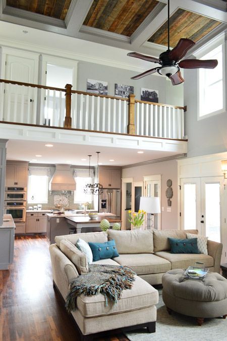 Hmm, do I like this open hallway to the living room below, or would it be too noisy?  Also not sure how I feel about 2-story rooms... Impressive Architecture, Board House, Farm Plans, Concept Kitchen, Urban Farm, Young House Love, 아파트 인테리어, Loft Design, House Things