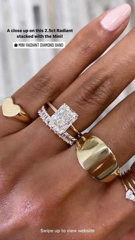 Full Hand Ring Set, Rectangle Diamond Ring With Band, Shiniest Engagement Rings, Most Timeless Engagement Rings, 3 Carat Radiant Engagement Ring With Wedding Band, 1.5 Mm Engagement Ring, Radiant Ring And Wedding Band, Radiant Engagement Ring With Thick Wedding Band, Radiant Ring With Band