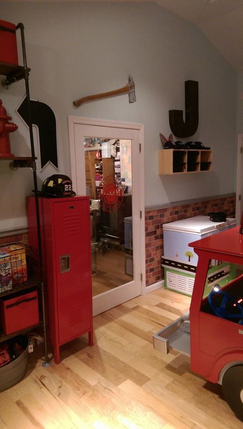 Fireman Room, Firefighter Bedroom, Firefighter Room, Locker Ideas, Boys Bedroom Makeover, Big Kids Room, Toddler Bedrooms, Big Boy Room, Boys Bedroom