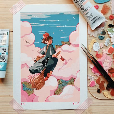 Sibylline Meynet, Illustration Pop Art, Gouache Illustrations, Posca Art, Ghibli Artwork, Gouache Art, Studio Ghibli Art, Ghibli Art, Arte Sketchbook