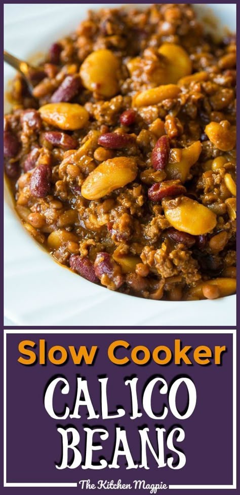 Slow Cooker Calico Beans, Calico Baked Beans, Calico Beans Recipe, Beans Recipe Crockpot, Calico Beans, Meals Crockpot, Beans In Crockpot, Slow Cooker Beans, Baked Bean Recipes