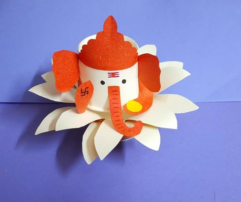 Diy Ganpati Idol With Paper, Paper Cup Ganesha Craft, Ganapati Craft For Kids, Diy Ganesha Crafts, Paper Ganesha Craft, Ganpati Art And Craft For Kids, Ganesh Craft For Kids, Ganesha Craft For Kids, Diwali Crafts For Kids Activities