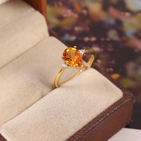 Pukhraj Ring, Orange Sapphire Ring, Yellow Gemstone Ring, Citrine Engagement Ring, Engagement Ring Pear Cut, Oval Sapphire Engagement Ring, Yellow Citrine Ring, Citrine Ring Engagement, Gold Minimalist Jewelry