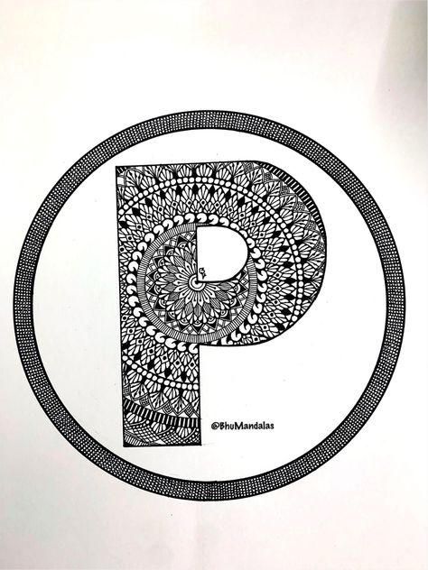 Mandala Art P Mandala Art, Alphabet Mandala, Drawing Learning, P Alphabet, Mandala Arts, Diy Mandala, Mandala Book, Pichwai Painting, Easy Mandala