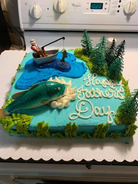 Fishing Party, Sport Cakes, Lake Fishing, Fish Cake, Diy Cake, Sheet Cake, Fathers Day, Cake Decorating, Pastel