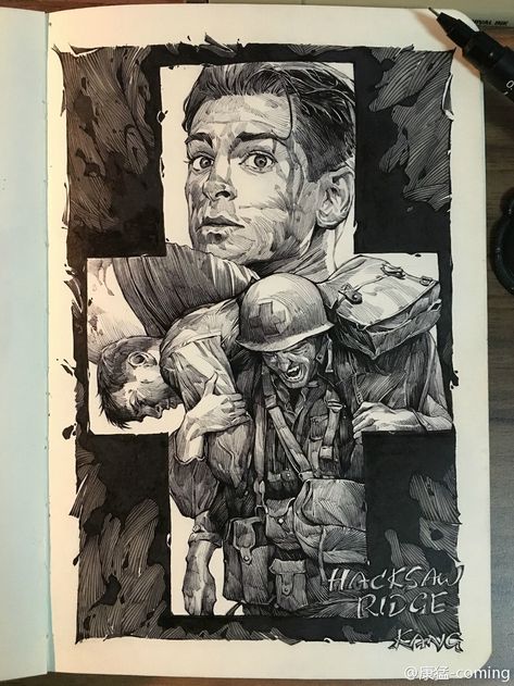 ArtStation - ~HACKSAW RIDGE~, KANG MENG Kang Meng, Remembrance Day Posters, Savage Animals, Hacksaw Ridge, Soldier Drawing, Pencil Portrait Drawing, It The Clown Movie, Military Drawings, Poppy Painting