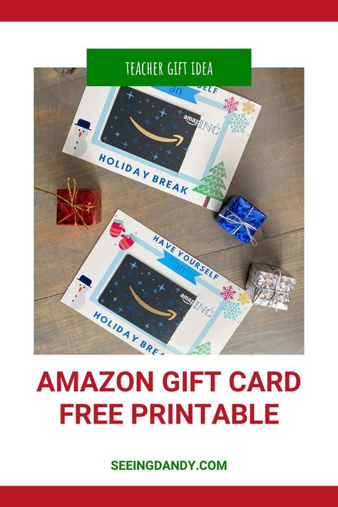 Make an easy teacher gift with this free printable amazon gift card Christmas present! The perfect DIY gift idea so teachers can celebrate the holiday break. #gifts #holidays #christmasgift #diy #freeprintable #giftidea #christmastime #christmas #teachergift #teachers #printables #freeprintables Amazon Gift Card Teacher Christmas, Christmas Amazon Gift Card Printable, Amazon Gift Card Ideas, Gift Card Christmas, Easy Teacher Gifts, Teacher Holiday Gifts, Free Printable Gifts, Printable Gift Cards, Target Gift Cards