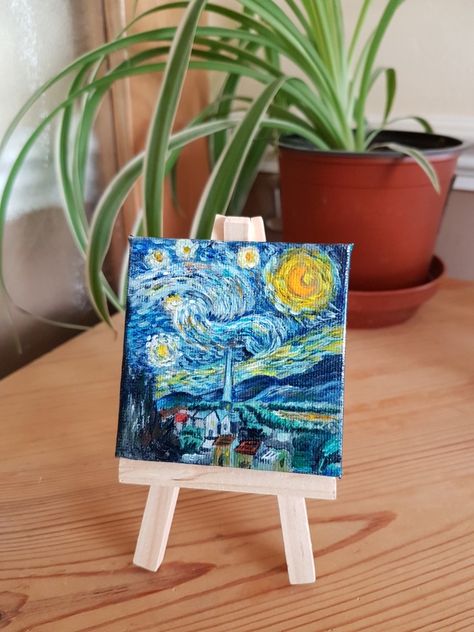 Mini Canvas Van Gogh, Mini Van Gogh Painting, Vincent Van Gogh Starry Night, Venice Painting, Van Gogh Paintings, Starry Night Van Gogh, Vincent Van, Mini Canvas, Mini Paintings