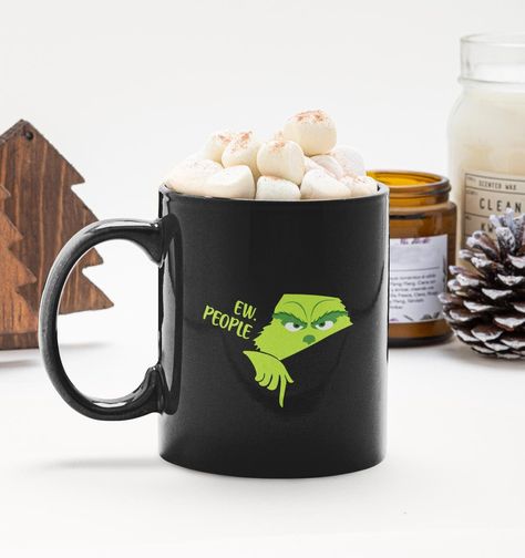 Ew People grinch Christmas coffee mug or teacup, unique funny xmas gift idea for friends family boss coworker, introvert gifts by MyRedHotDeals on Etsy The Grinch Merchandise, Grinch Cups, Grinch Coffee Mug, Grinch Stuff, Xmas Gift Idea, Funny Xmas Gifts, The Grinch Christmas, Bosses Day Gifts, Grinch Party