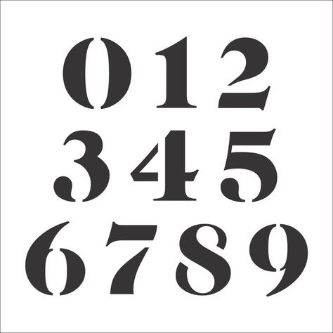 The Caslon font has great lines and visual impact. A great choice for labels, letterheads, flyers, professional and DIY signage. Caslon Number Stencil Set Value Pack includes: 0-9 (10 total stencils) Made of 10 mil Mylars Simply clean and store for future use. Click here to see our full Caslon Stencil Font Collection If you need a size that is not listed please call us at 1-800-334-1776 or email service@stencilease.com Numbering Fonts, Font Angka Aesthetic, Angka Aesthetic 1-10, Angka Aesthetic, Aesthetic Numbers, Cool Number Fonts, Caslon Font, Diy Signage, Y2k Fonts