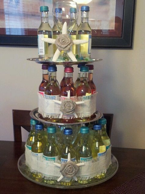 Stock the bar wine bottle "cake" Wine Bottle Cake Birthday, Stock The Bar Gift Ideas, Stock The Bar Party Ideas, Drink Hampers, Bridal Shower Cake Ideas, Alcohol Cakes, Wine Bottle Cake, Wine Birthday, Wine Cake