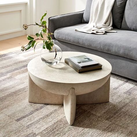 A Statement Coffee Table: West Elm Monti Lava Stone Coffee Table West Elm Coffee Table, Concrete Coffee Table, Stone Coffee Table, Reclaimed Wood Coffee Table, Set Sofa, Table Cafe, Cool Coffee Tables, Stylish Sofa, Modern Furniture Living Room