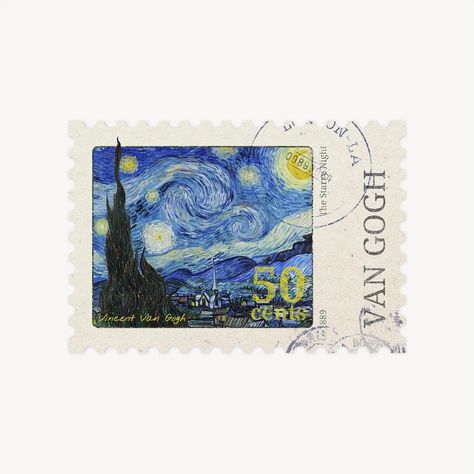 Stamp Png Aesthetic, Light Blue Aesthetic Stickers, Stamps Aesthetic, Vintage Post Stamps, Stamp Aesthetic, فنسنت فان جوخ, Stamp Collage, Blue Stickers, Arte Van Gogh