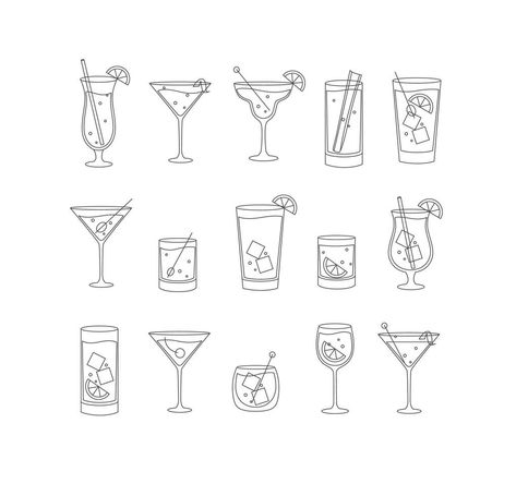 Cocktail Doodle Easy, Cocktail Drawing, Cocktails Drawing, Drawing Dreams, Graphic Design Career, Cosmo Cocktail, Cocktail Cards, Cocktails Clipart, Drink Doodles