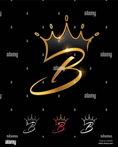 Download this stock vector: A vecetor illustration set of Golden Monogram Crown Initial Letter B in black background with gold shine effect for luxury logo and sign - 2GBT9R5 from Alamy's library of millions of high resolution stock photos, illustrations and vectors. Letter B Logo Design Ideas, Lion Wallpaper Iphone, B Letter Images, Black Background With Gold, G Logo Design, Tattoo Lettering Design, Holi Images, Letter Images, R Wallpaper