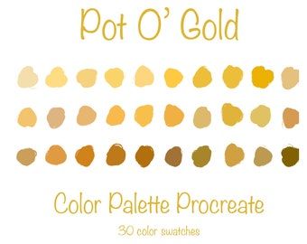 Pot O' Gold. Procreate Color Palette for colors of yellow, tan, orange and brown. Typical hues found in gold. 30 color swatches and only available on Etsy. Specifically for Procreate. Procreate Pallets, Ipad Illustration, Procreate Tutorials, Gold Armor, Vintage Colour Palette, Procreate Color Palette, Gold Color Palettes, Gold Palette, Procreate Tutorial