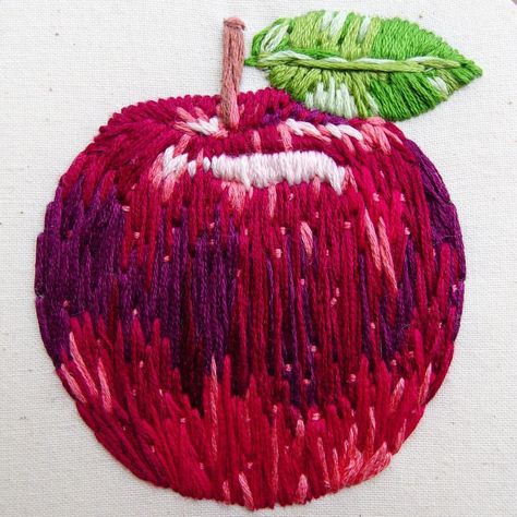 Today’s #marchmeetthemaker prompt is “achievement”. I tend to do mostly quotes and portraits so I was really proud of this more ‘still… Still Life Embroidery, Radish Embroidery, Embroidery Fruit, Apple Craft, Still Life Fruit, Chicken Scratch, Embroidery Craft, Diy Sewing, Hand Stitching