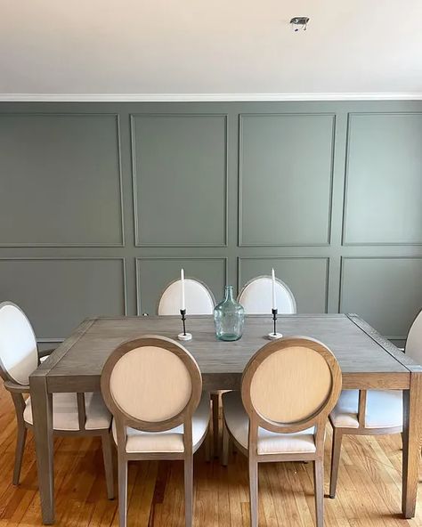 Benjamin Moore Intrigue Dining Room Benjamin Moore Intrigue Paint, Dining Room Paint Color Ideas Benjamin Moore, Passion Vine Benjamin Moore, Benjamin Moore Nature Lover, Bm Intrigue Cabinets, Intrigue By Benjamin Moore, Bm Intrigue Paint Color, Benjamin Moore Flora, Lush Benjamin Moore