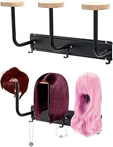 Telawsfun Wig Hanger Holder Rack for Multiple Wigs, Wall Mounted Hanging Wig Stand with 3 Hooks, Metal & Wooden Stable Wig Organizer for Wig Display, Storage Wig Hanger Ideas, Wig Stands Ideas, Multi Wig Stand, Wig Holder Ideas, Wig Stand Ideas, Wig Storage Ideas, Wig Organizer, Wigs Storage Ideas, Wig Hanger