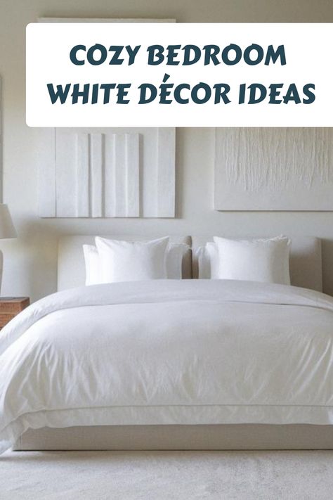 Cozy Bedroom White Décor Ideas White Bedroom Comforter Ideas, White Bed With White Bedding, White Bedroom Ideas Aesthetic, Cozy Bedroom White, Luxury White Bedding, Cozy White Bedroom, Bedroom Attic Ideas, Boys Space Bedroom, White Bedroom Cozy