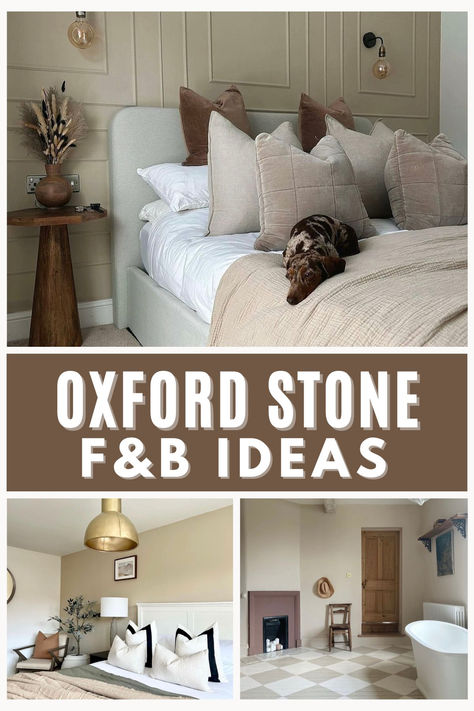 Described as a pared back taupe, this is one of the most versatile neutrals that looks amazing in all rooms. Get inspired with these different ways you use Oxford Stone Farrow and Ball in your home, and the best colours to pair with it. Click through to see 11 different ideas. Farrow And Ball Oxford Stone Living Room, Stone Coloured Walls, Oxford Stone Farrow And Ball Hallway, Oxford Stone Farrow And Ball Kitchen, Oxford Stone Farrow And Ball Bedroom, Oxford Stone Farrow And Ball Living Room, Oxford Stone Farrow And Ball, Farrow And Ball Neutrals, Farrow And Ball Hallway